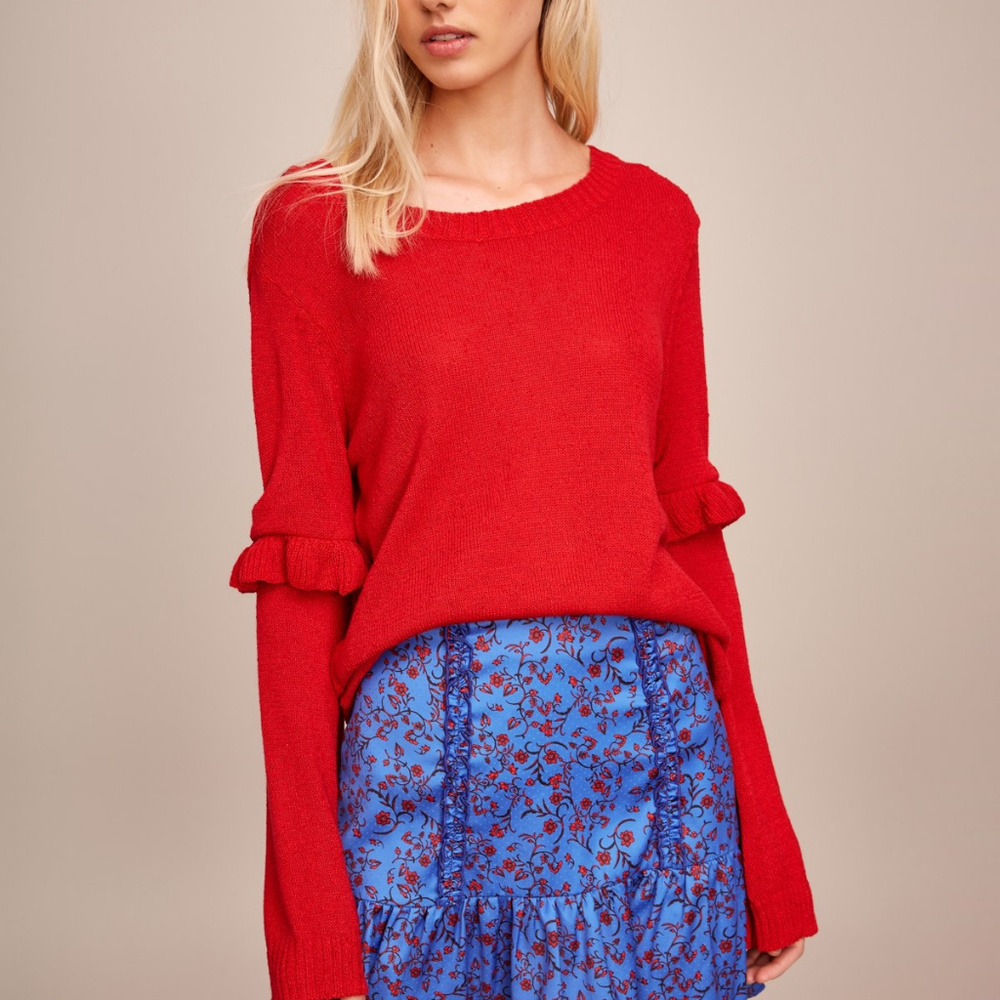 THE FIFTH LABEL Red Ruffle Sweater Top
